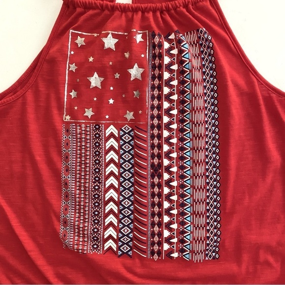 Patriotic Red Halter Top Tassel Shirt Junior XL (15-17) Summer Casual - Picture 7 of 13